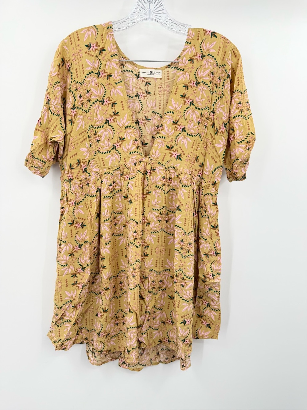 Natural Life Floral Double V Neck Bottom Front Valence Mini Dress Size S/XS